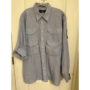 Men's Orvis Fishing Safari Shirt With Roll Up Long Sleeve Button Down Solid Blue